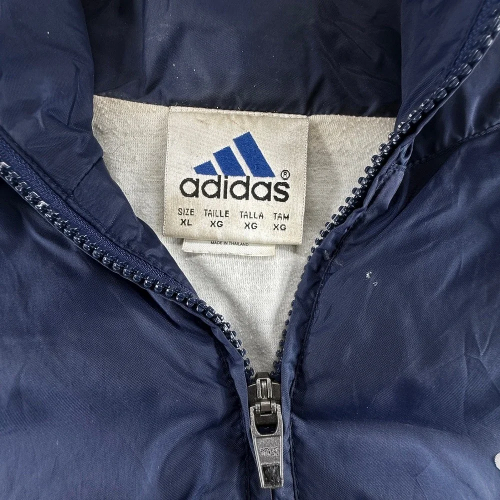 Adidas Vintage Windbreaker Jacket Navy Blue 3 Stripe Full Zip Mens XL
